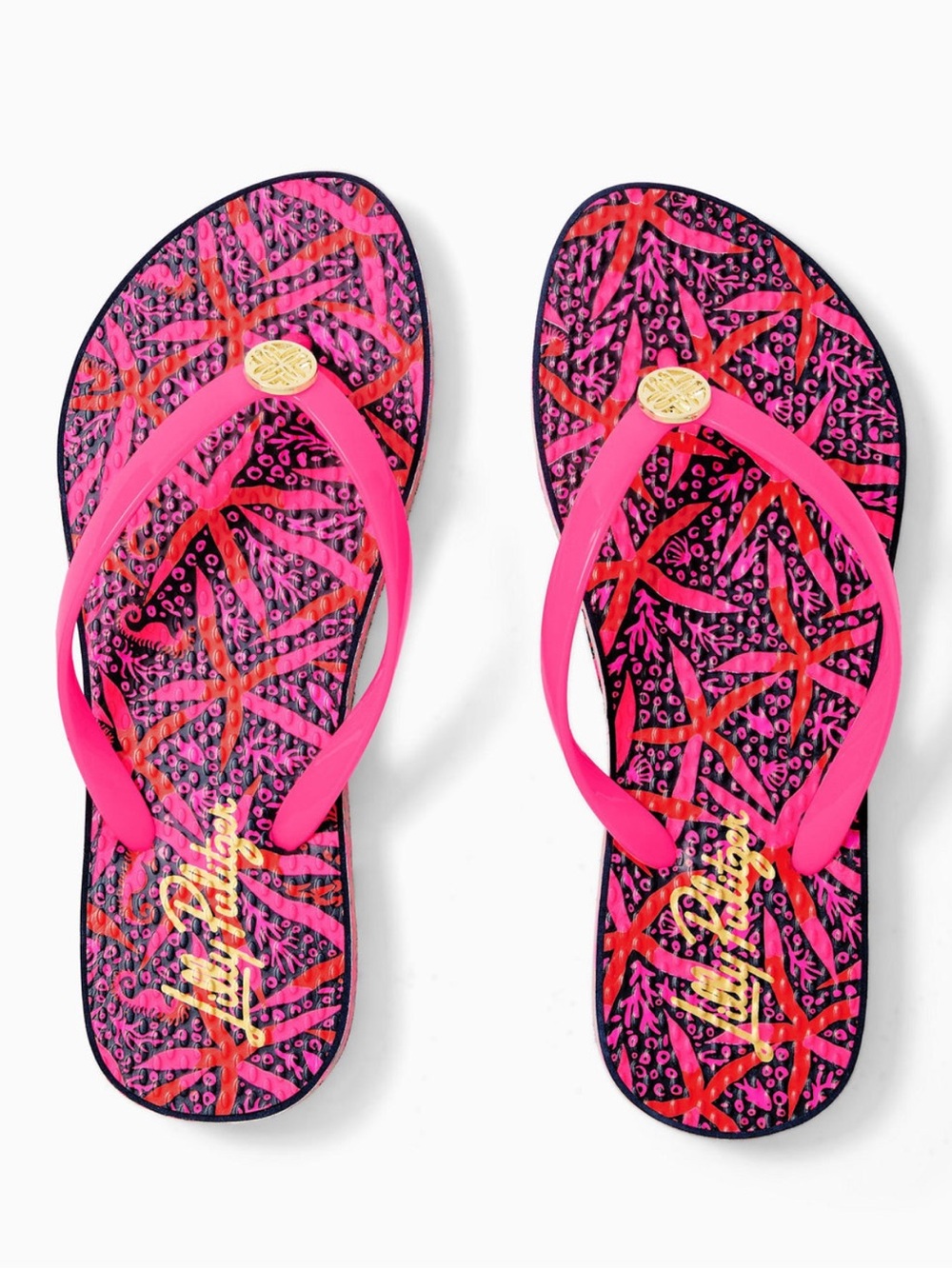 💕⭐️ Lilly Pulitzer Passion Fruit Pink Star Searching Pool Flip Flops